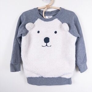 Hanna Andersson Sweatshirt Kids 4 Gray White Sherpa Polar Bear 3D Ears